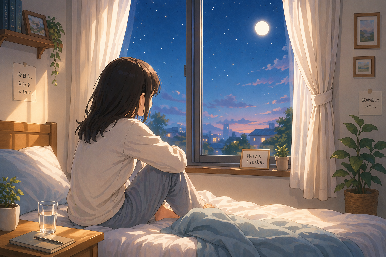 群発頭痛の発作が2日間出なかった体験と静かな夜の不安を表現したイメージ