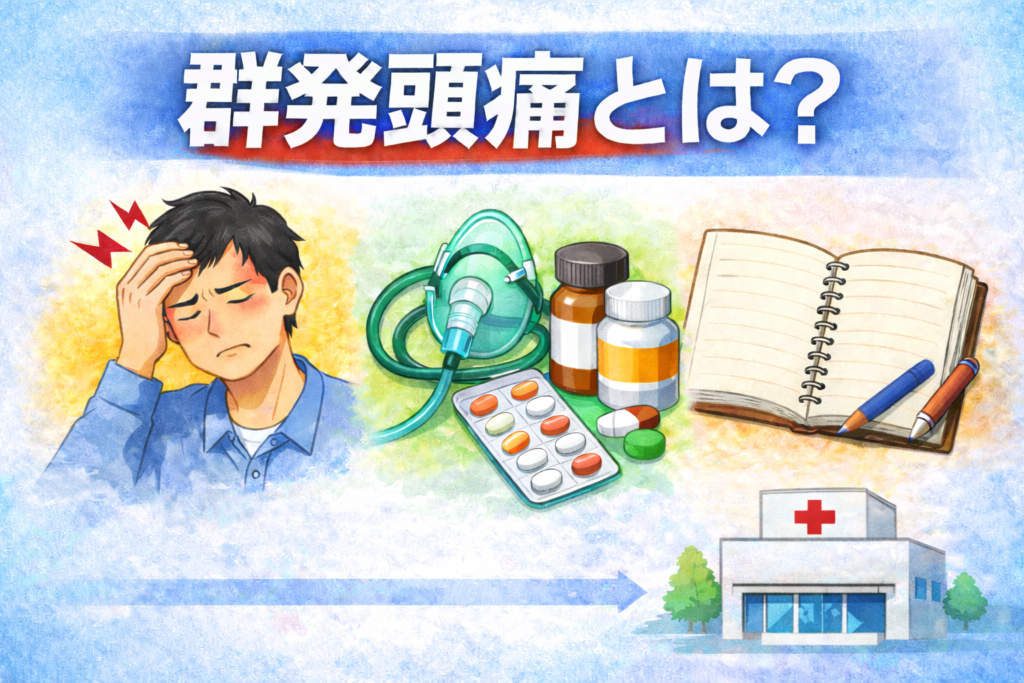 群発頭痛とは？症状や対処法を解説するイメージイラスト